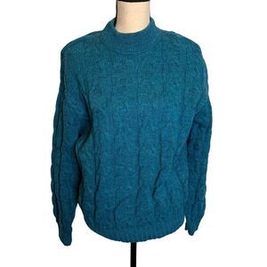 Arrow Cum Laude Sweater Mens Large Vintage‎ Teal Blue 100% Worsted Wool Knit